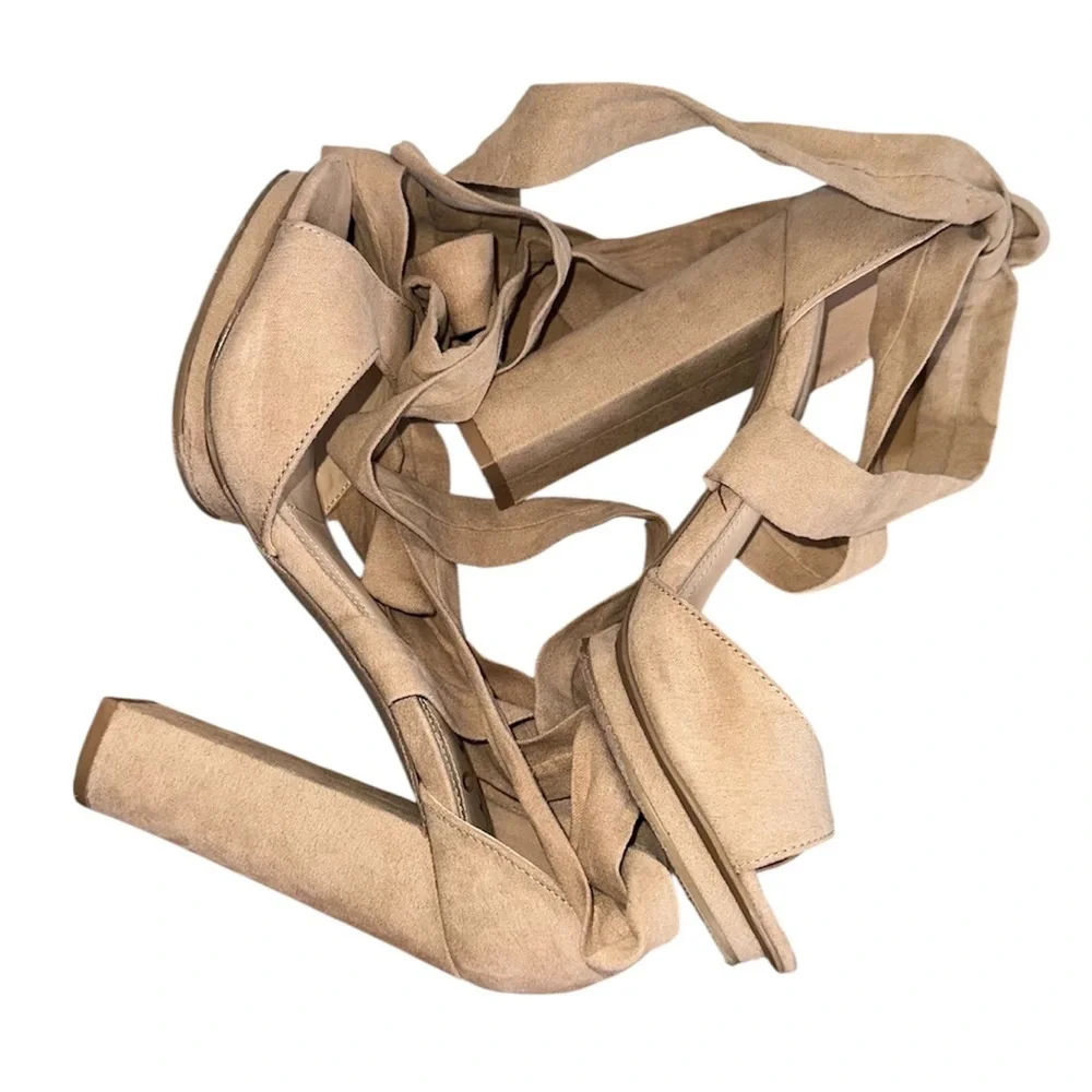 Lulu’s Dorian Natural Suede Lace-Up Platform Heels - Picture 10 of 16